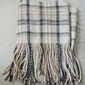 Banana Republic Checkered Fringe Scarf in Cream and Brown